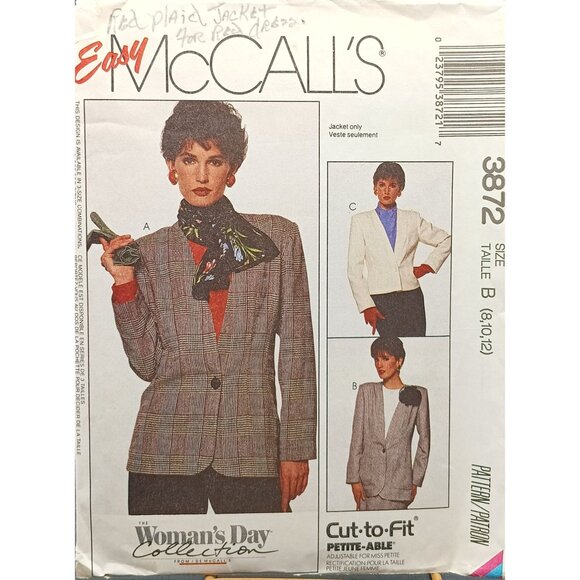 Vintage McCalls Easy Sewing Pattern 3872 Womens Day Collection Size B 8/10/12 - Picture 1 of 2